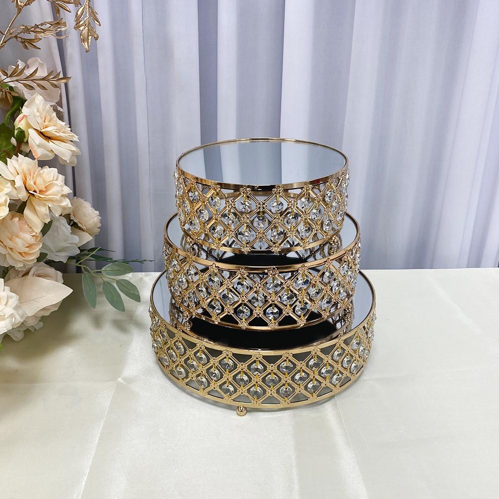 GOLD MIRROR CRYSTAL CAKE STAND (SET OF 3) H8.5CM DIAMETER 20CM 25CM 30CM