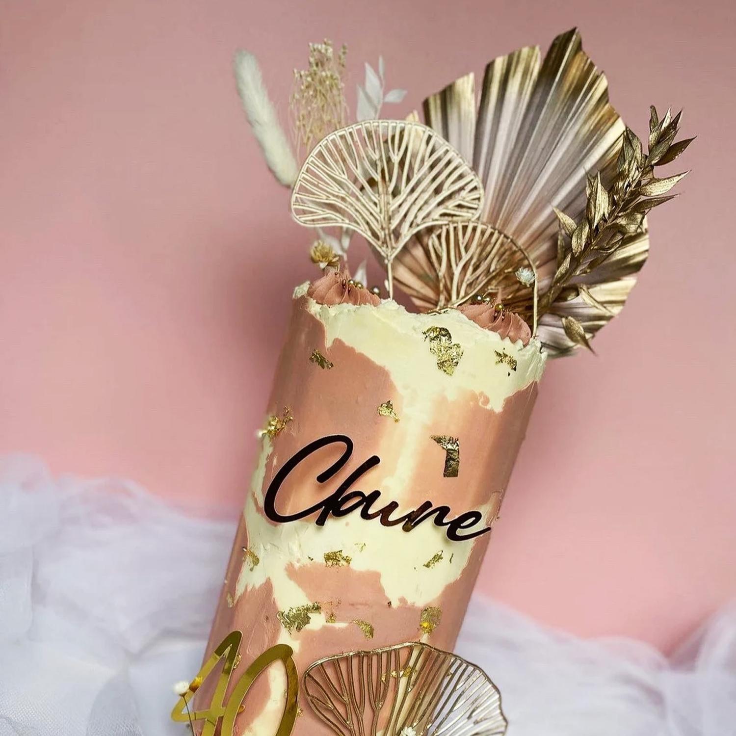 GOLD TROPICAL LEAF CAKE TOPPER