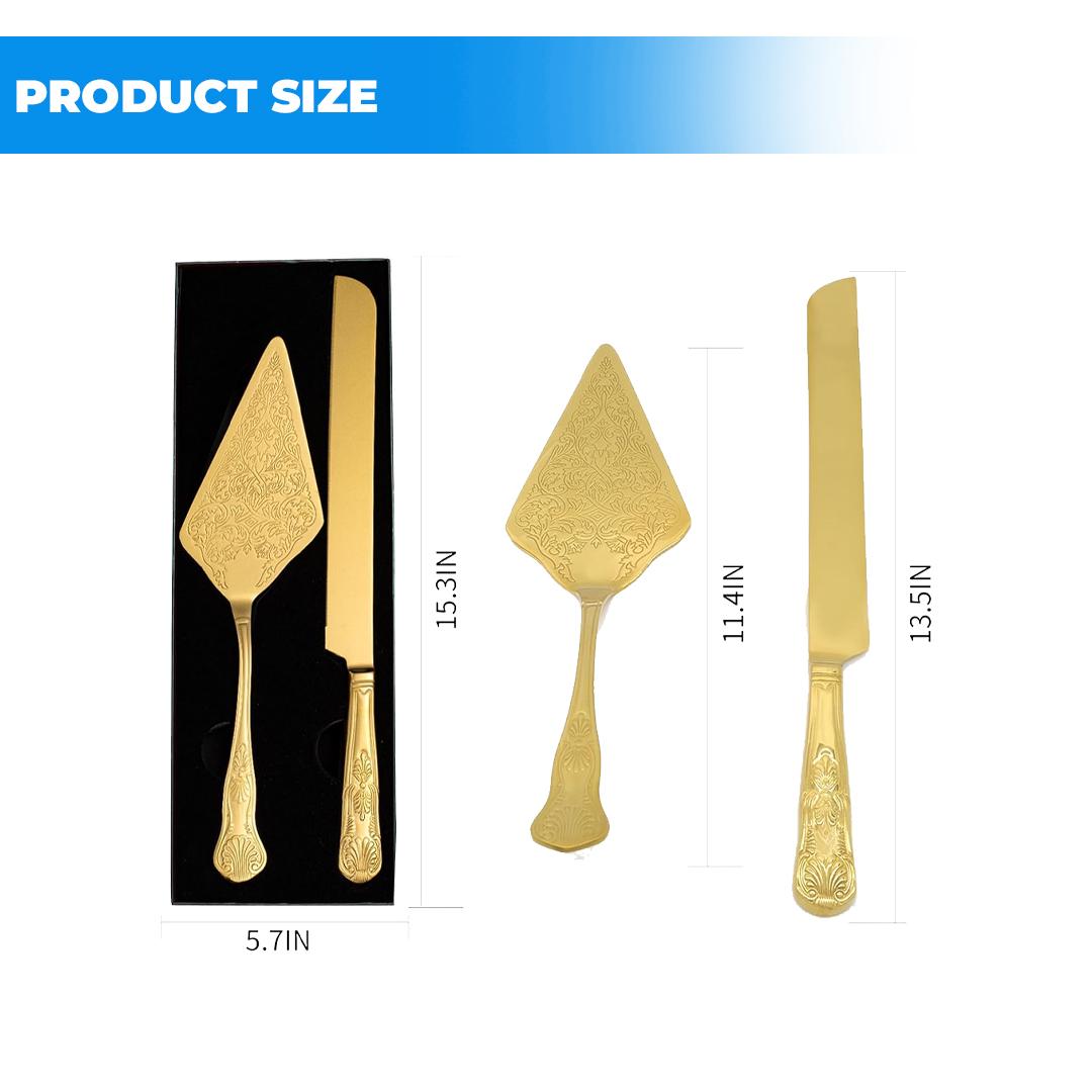 GOLD WEDDING KNIFE SERVER SET