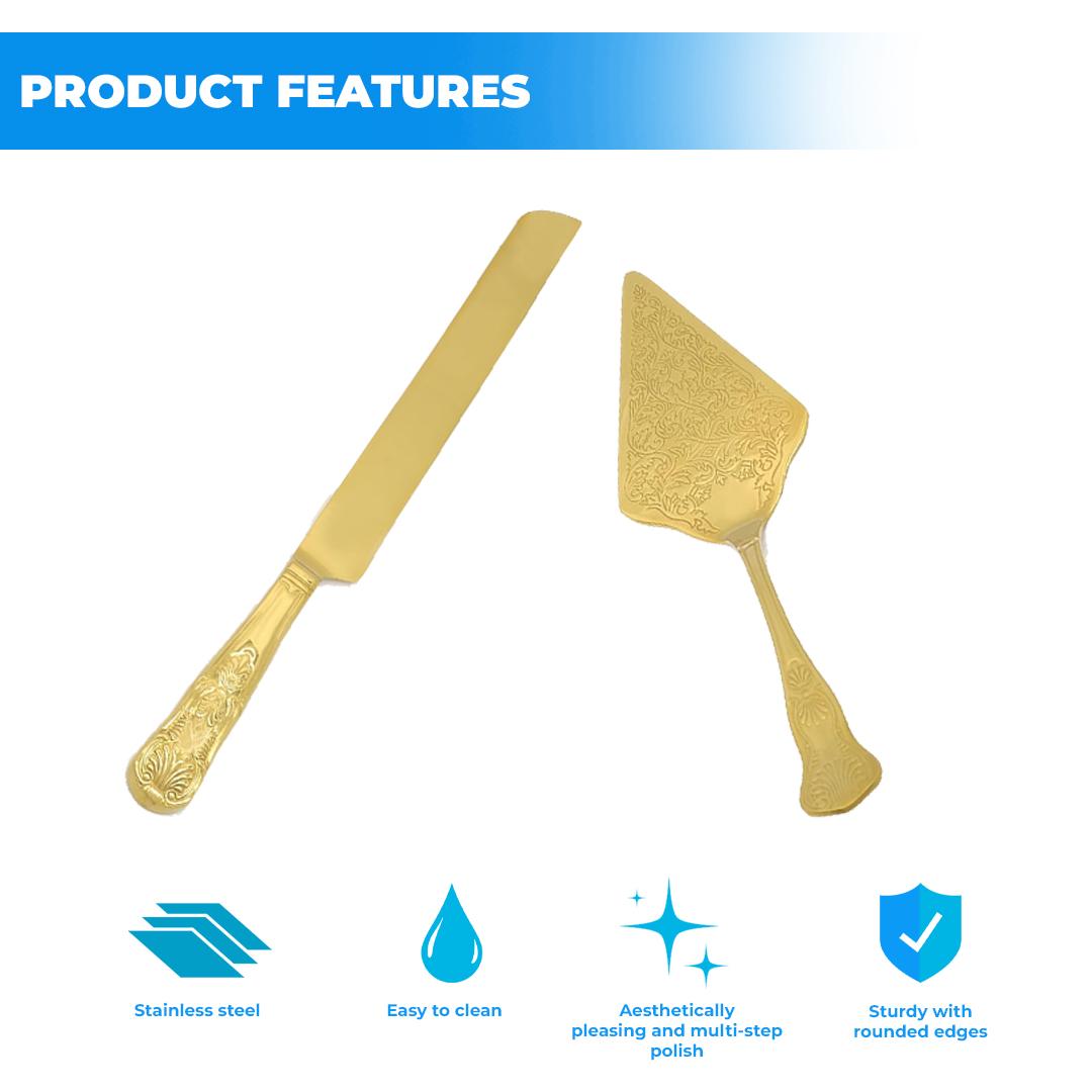 GOLD WEDDING KNIFE SERVER SET