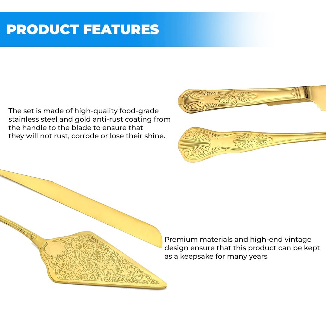 GOLD WEDDING KNIFE SERVER SET