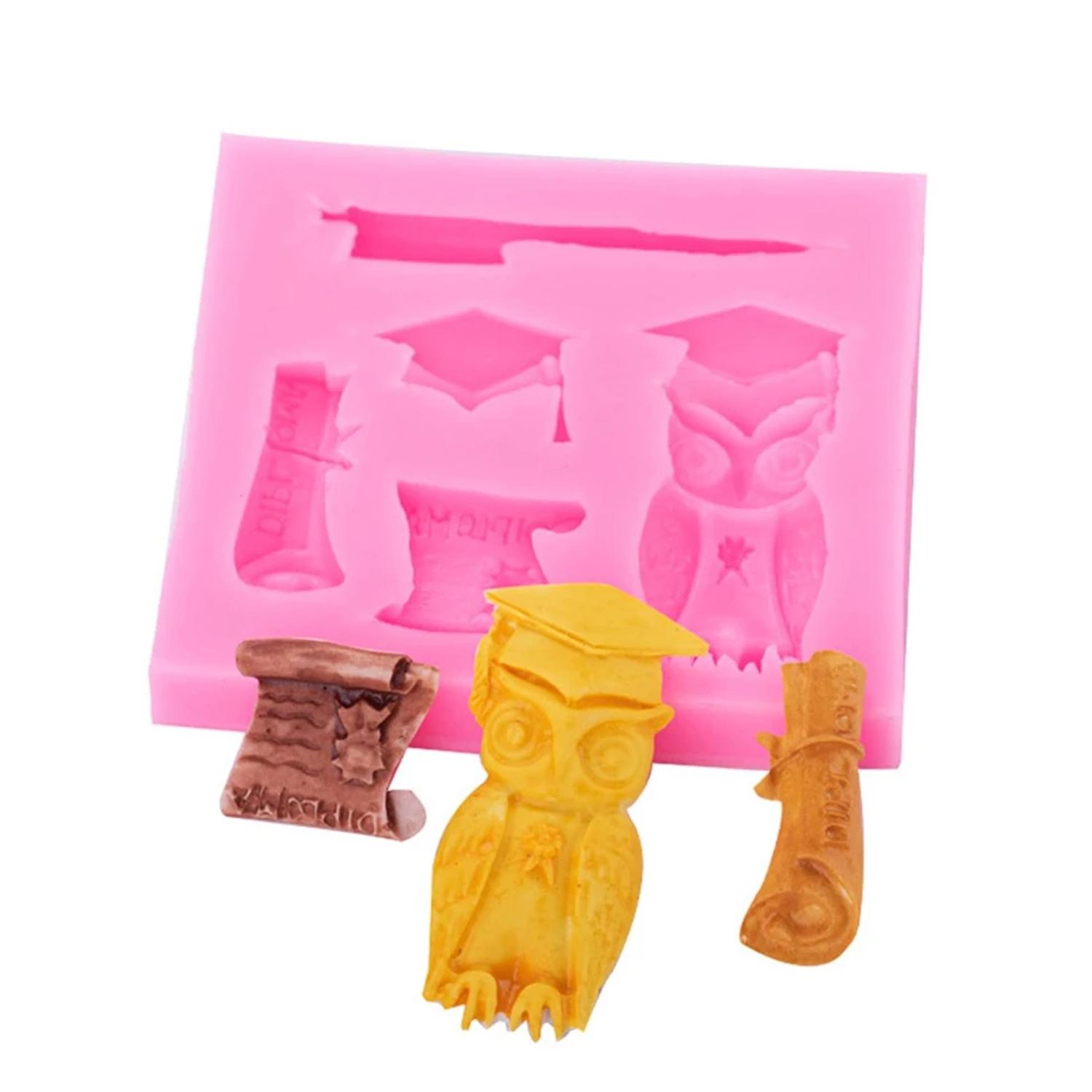 GRADUATION HAT AND OWL SILICONE MOLD