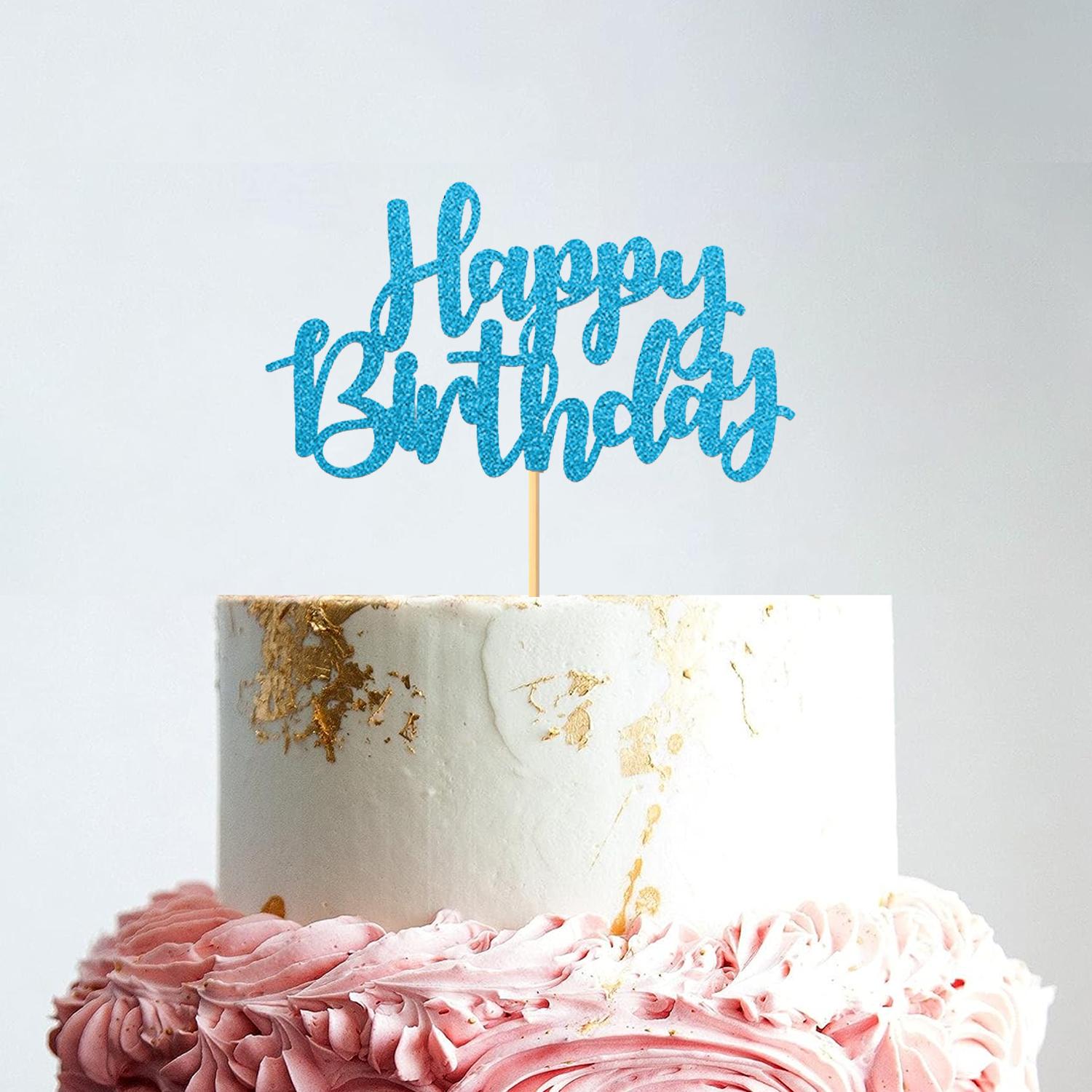 HAPPY BIRTHDAY GLITTER BLUE PAPER TOPPER