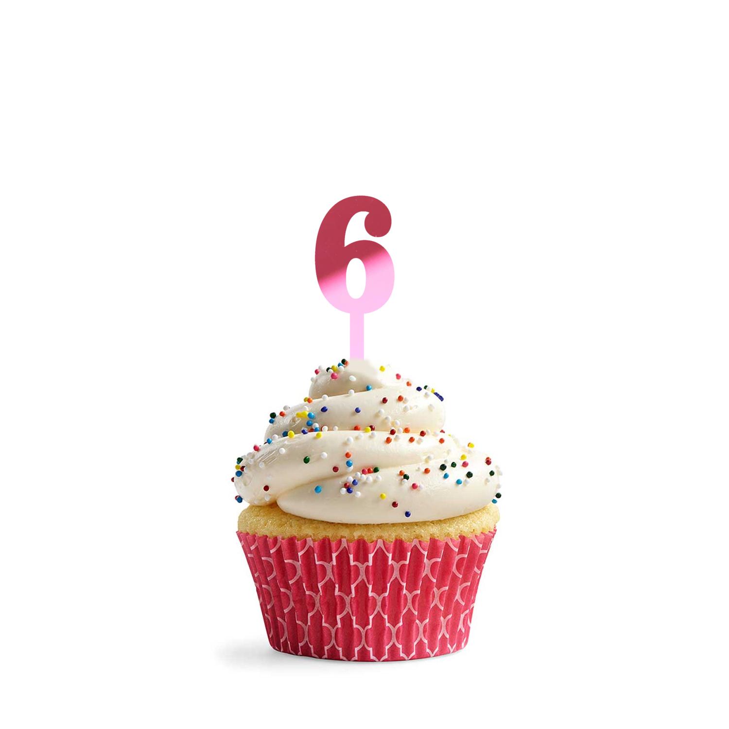MIRROR PINK ACRYLIC MINI NUMBER TOPPER 6