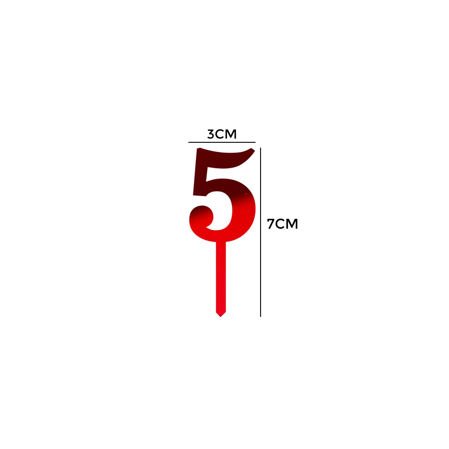MIRROR RED ACRYLIC MINI NUMBER TOPPER 5
