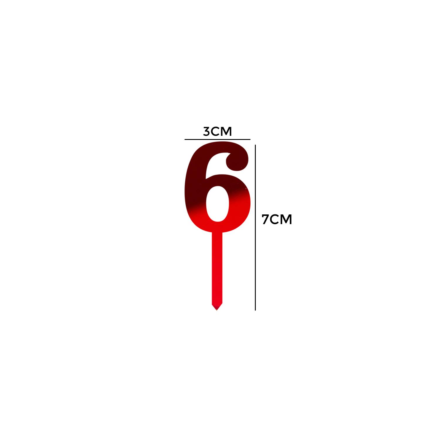 MIRROR RED ACRYLIC MINI NUMBER TOPPER 6