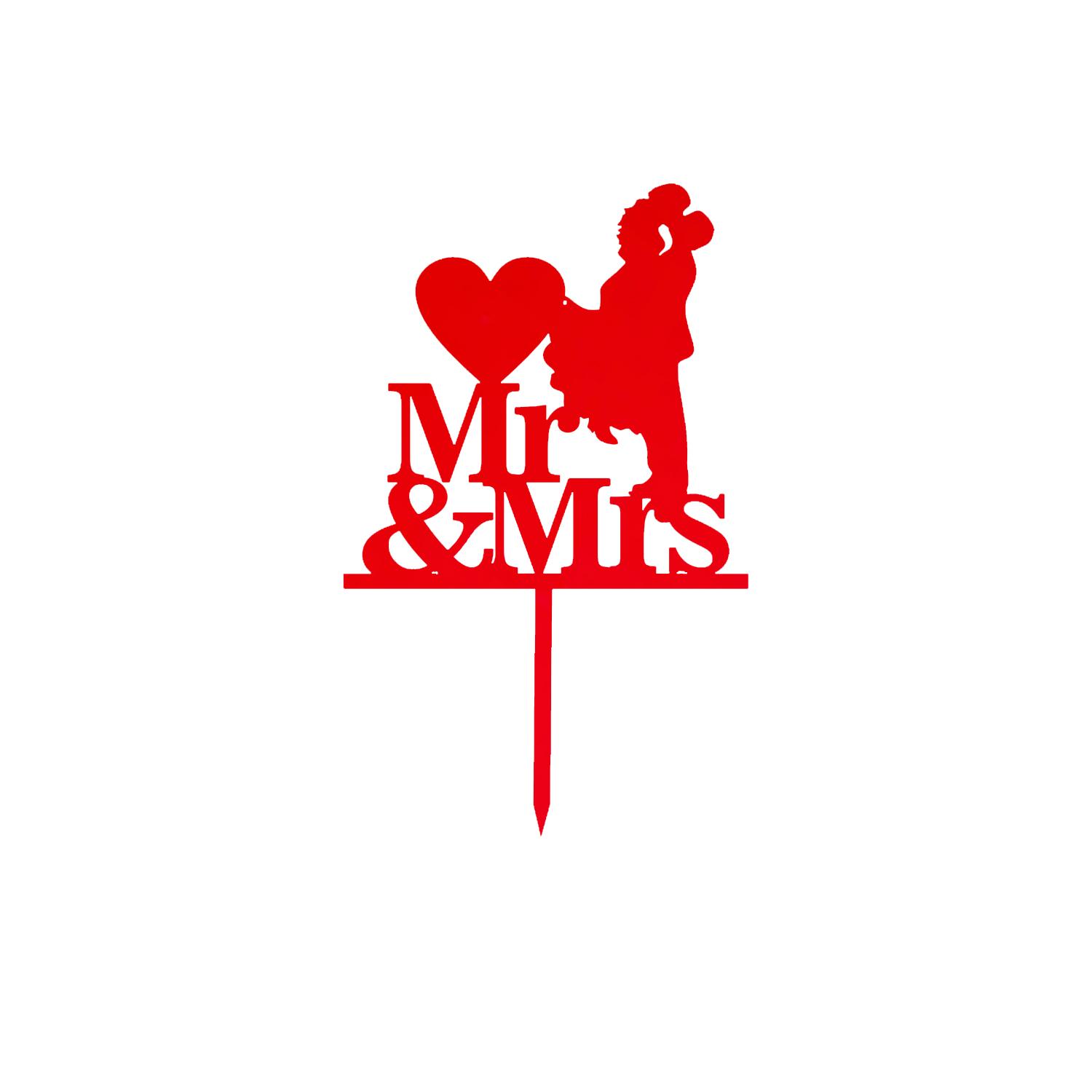 MIRROR RED ACRYLIC MR & MRS SILHOUETTE TOPPER