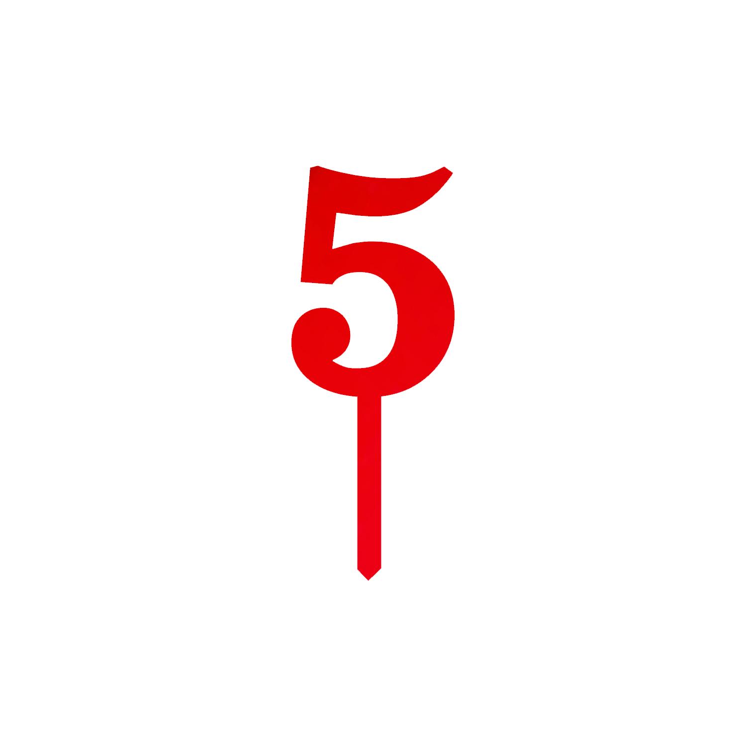 MIRROR RED ACRYLIC NUMBER TOPPER NO 5