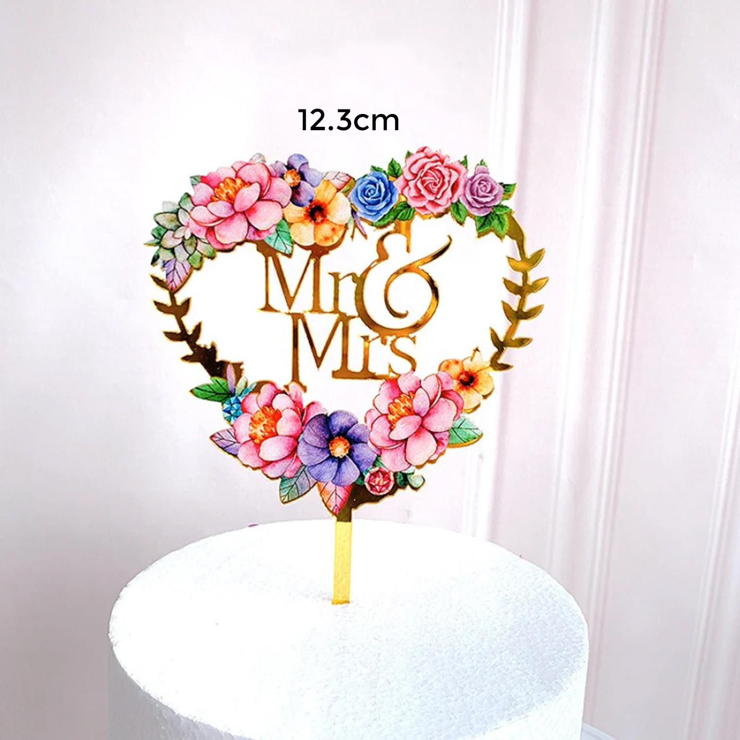MR AND MRS FLOWERED ACRYLIC TOPPER