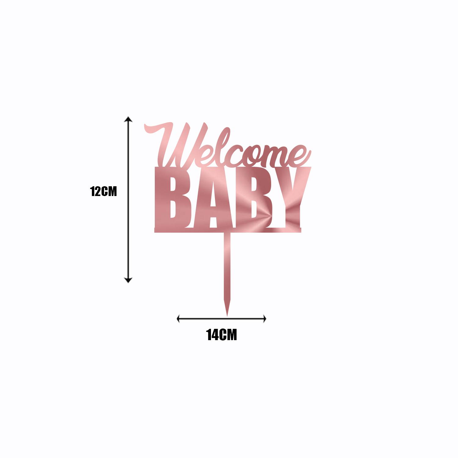 ROSE GOLD ACRYLIC BABY SHOWER TOPPER WELCOME BABY