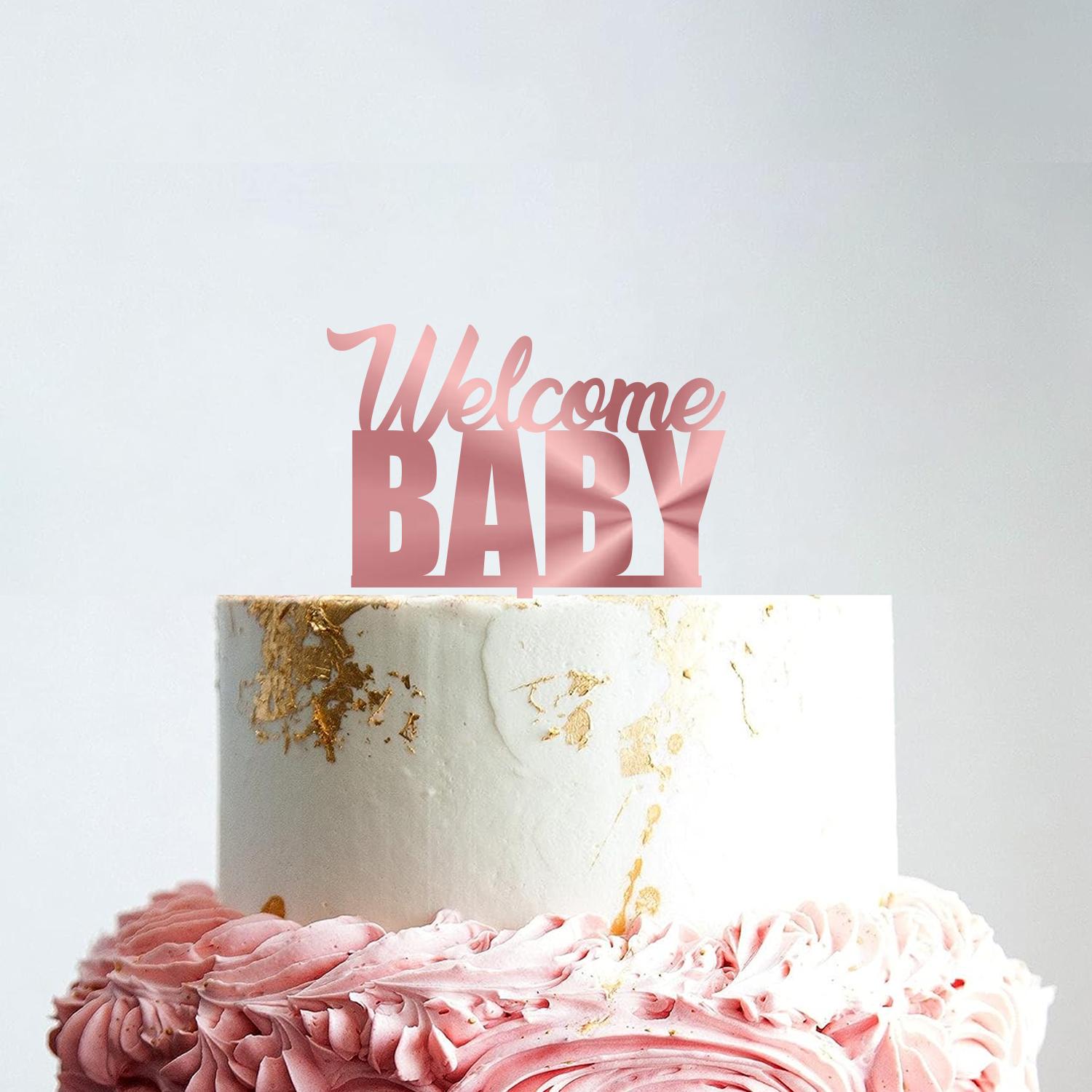 ROSE GOLD ACRYLIC BABY SHOWER TOPPER WELCOME BABY
