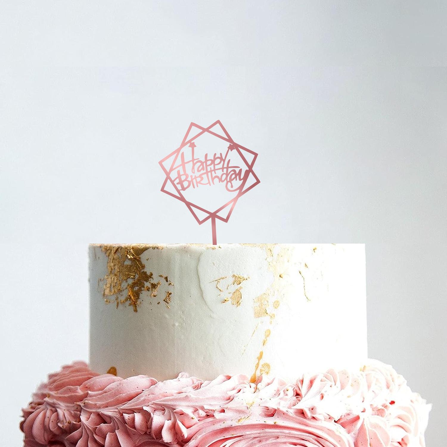 ROSE GOLD ACRYLIC HAPPY BIRTHDAY TOPPER DOUBLE SQUARE