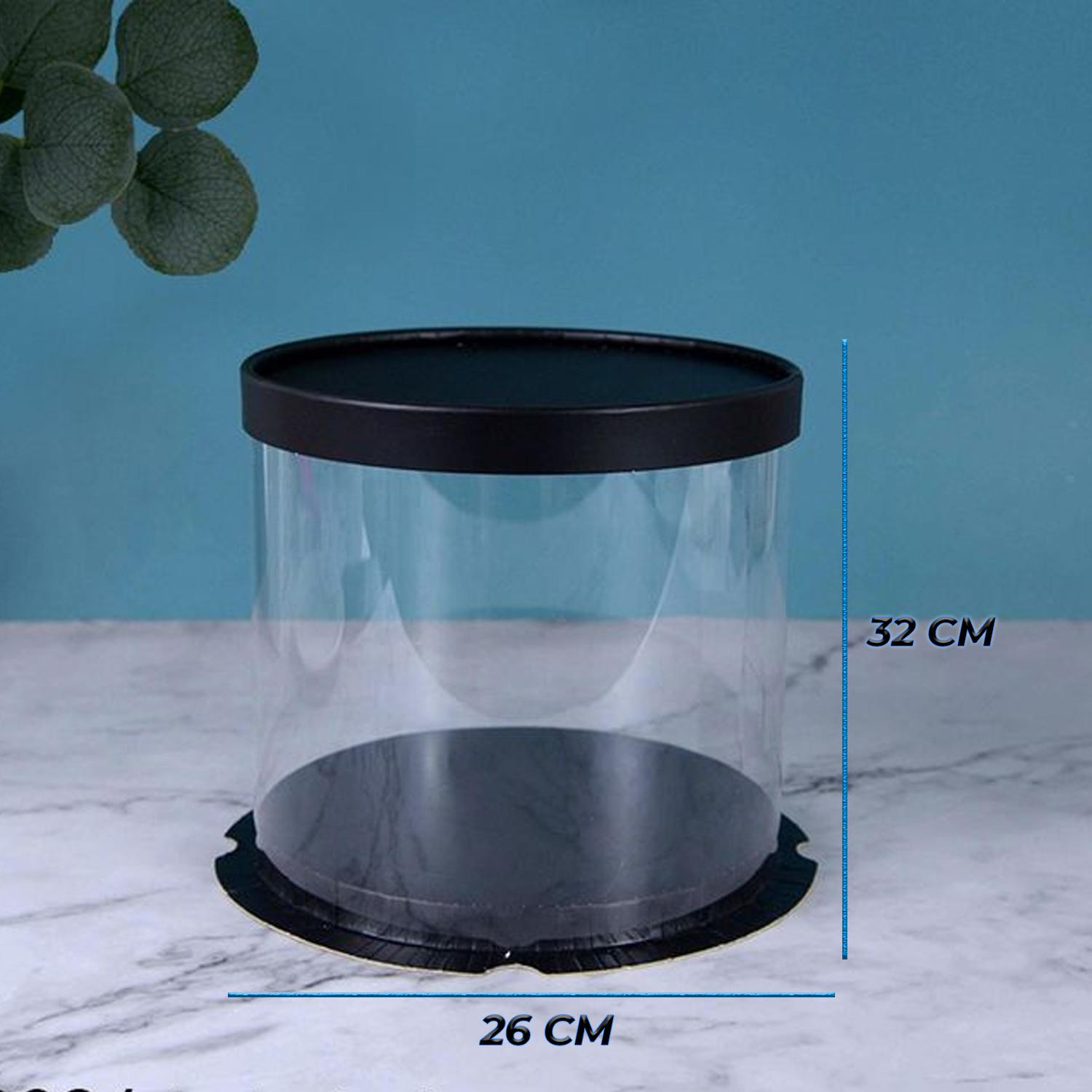 ROUND PVC CAKE BOX BLACK LID 26*26*32CM