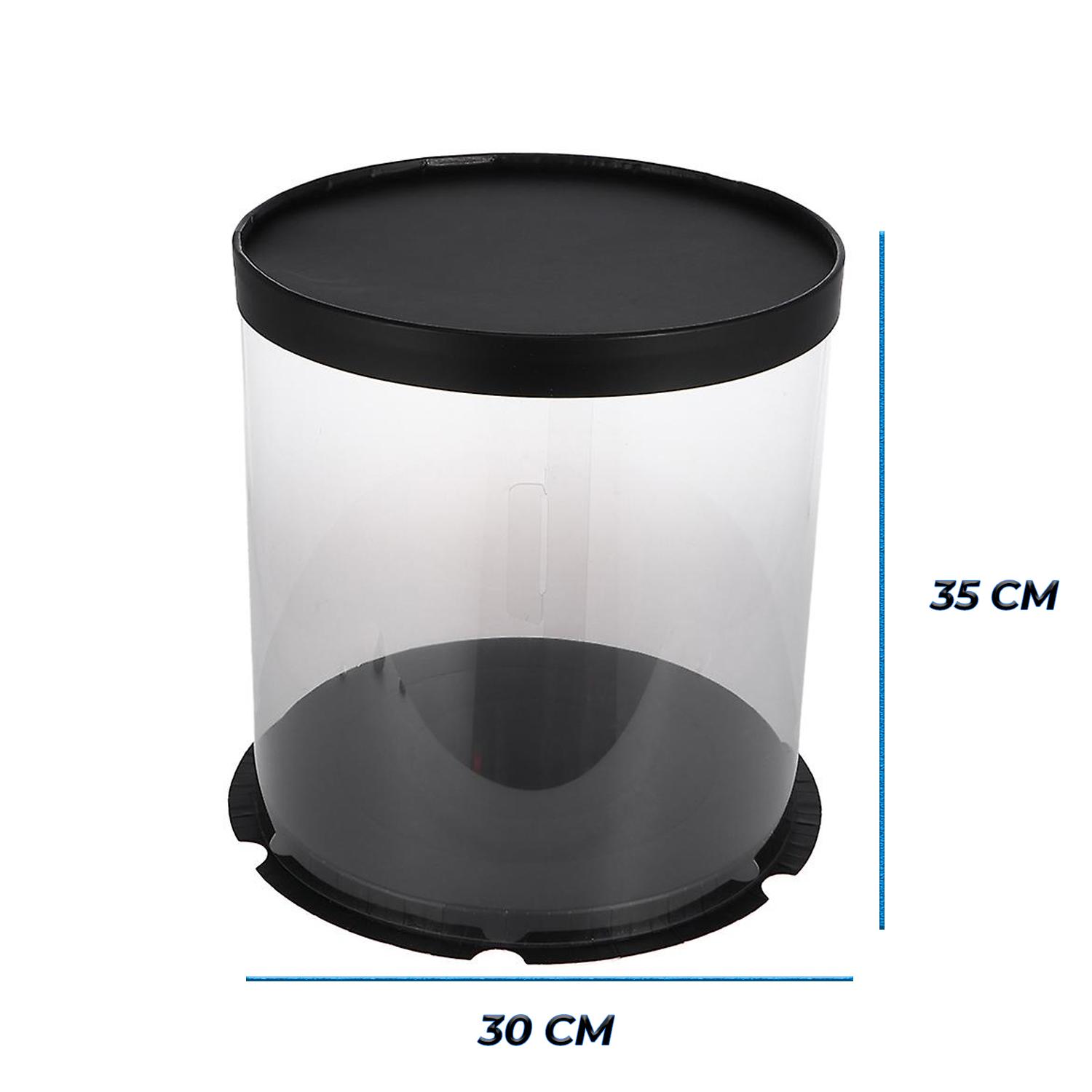 ROUND TRANSPARENT PVC CAKE BOX BLACK LID 30*30*35CM