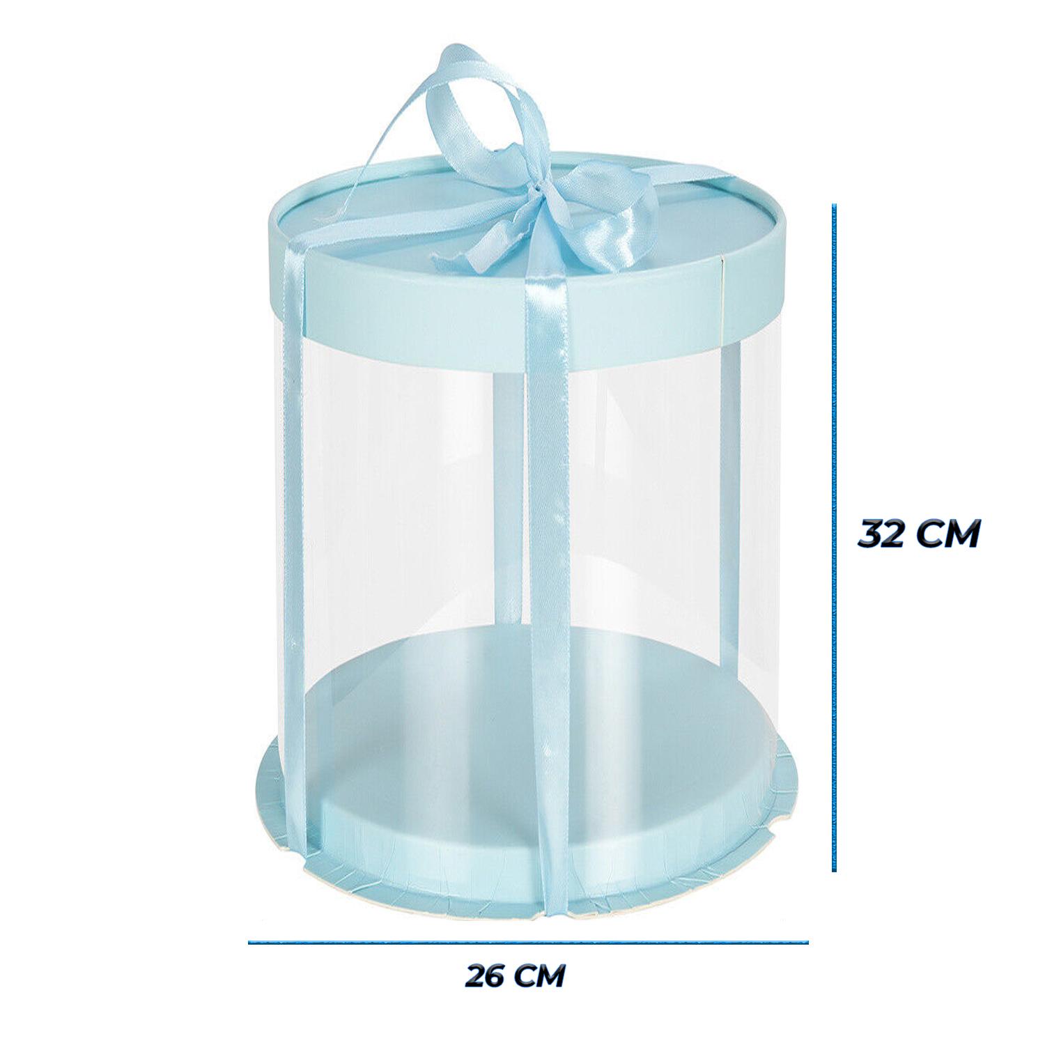 ROUND PVC CAKE BOX BLUE LID 26*26*32CM