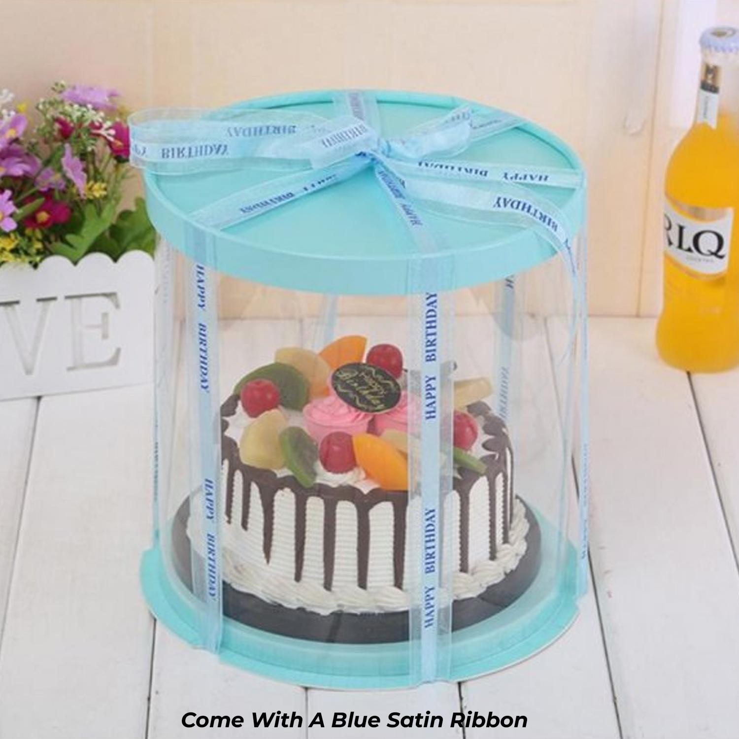ROUND PVC CAKE BOX BLUE LID 26*26*32CM