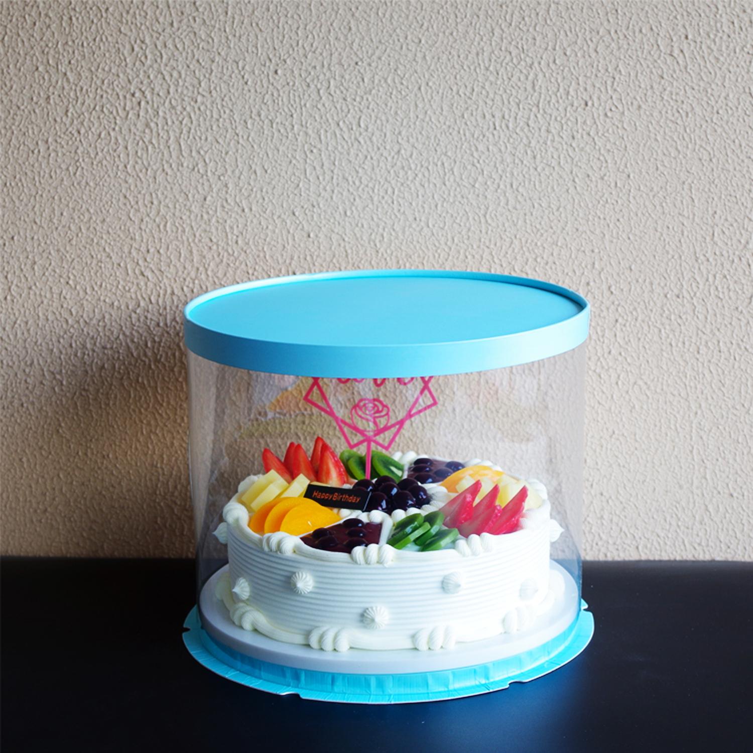 ROUND PVC CAKE BOX BLUE LID 30*30*35CM