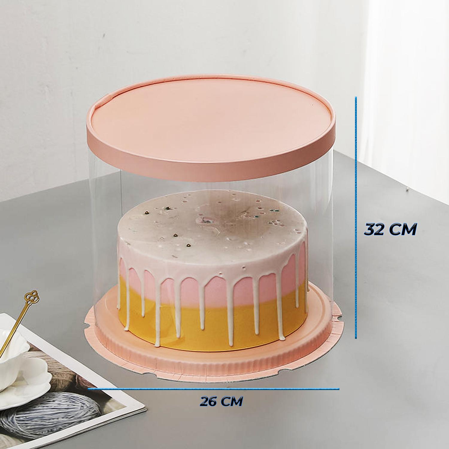 ROUND PVC CAKE BOX PEACH LID 26*26*32CM