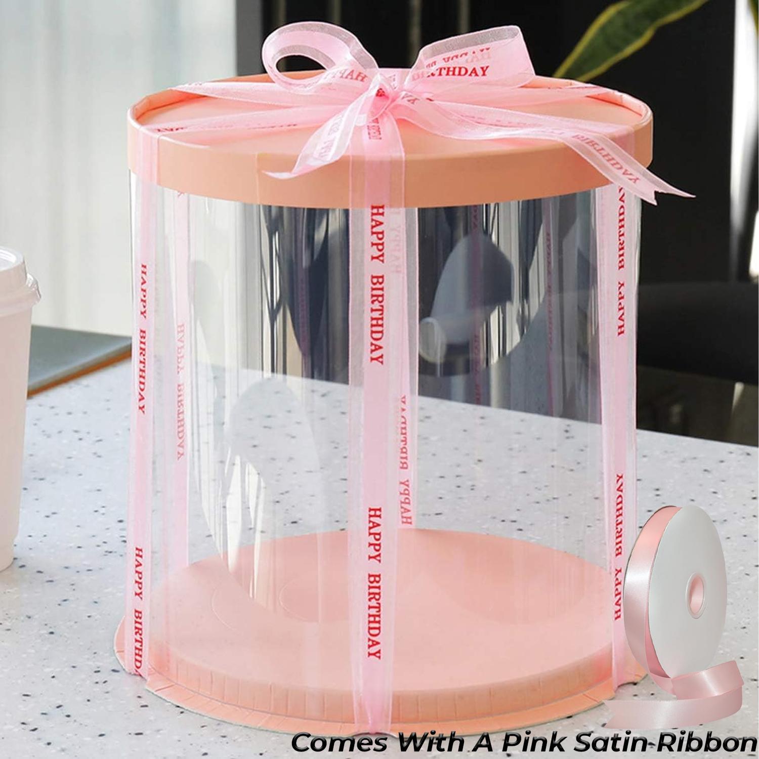 ROUND PVC CAKE BOX PEACH LID 26*26*32CM