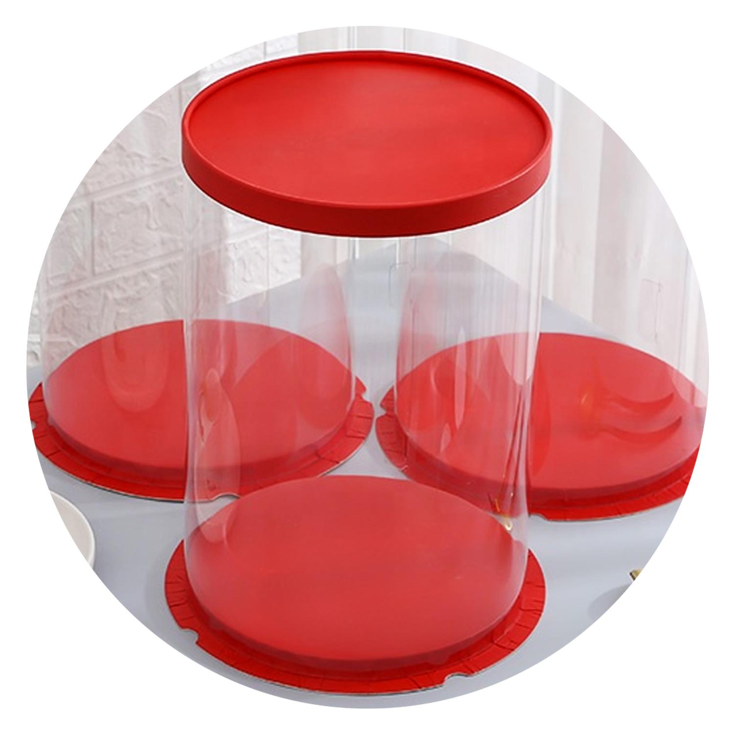 ROUND PVC CAKE BOX RED LID 26*26*32CM