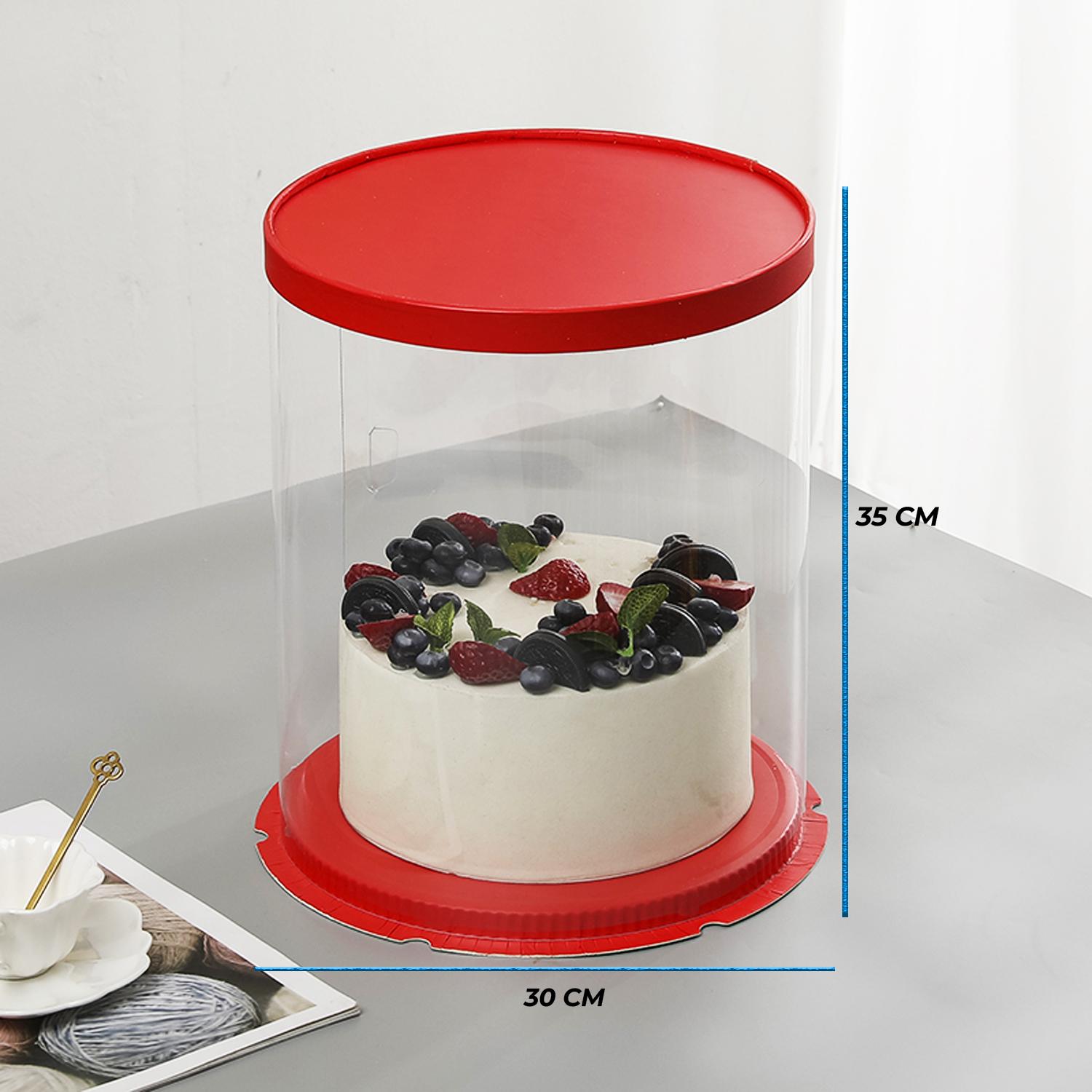 ROUND PVC CAKE BOX RED LID 30*30*35CM