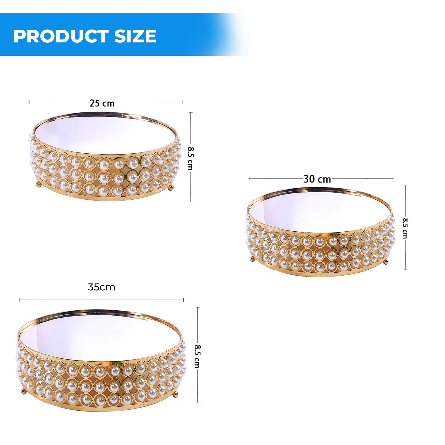 SET OF 3 GOLD ROUND PEARLS CAKE STAND