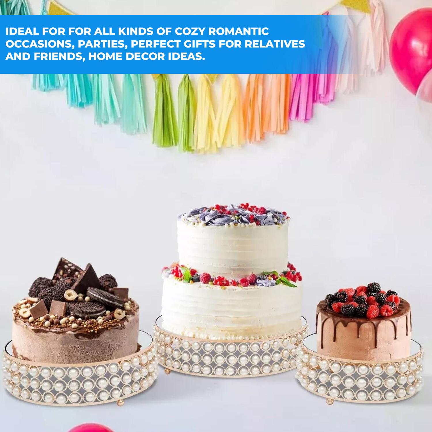 SET OF 3 GOLD ROUND PEARLS CAKE STAND