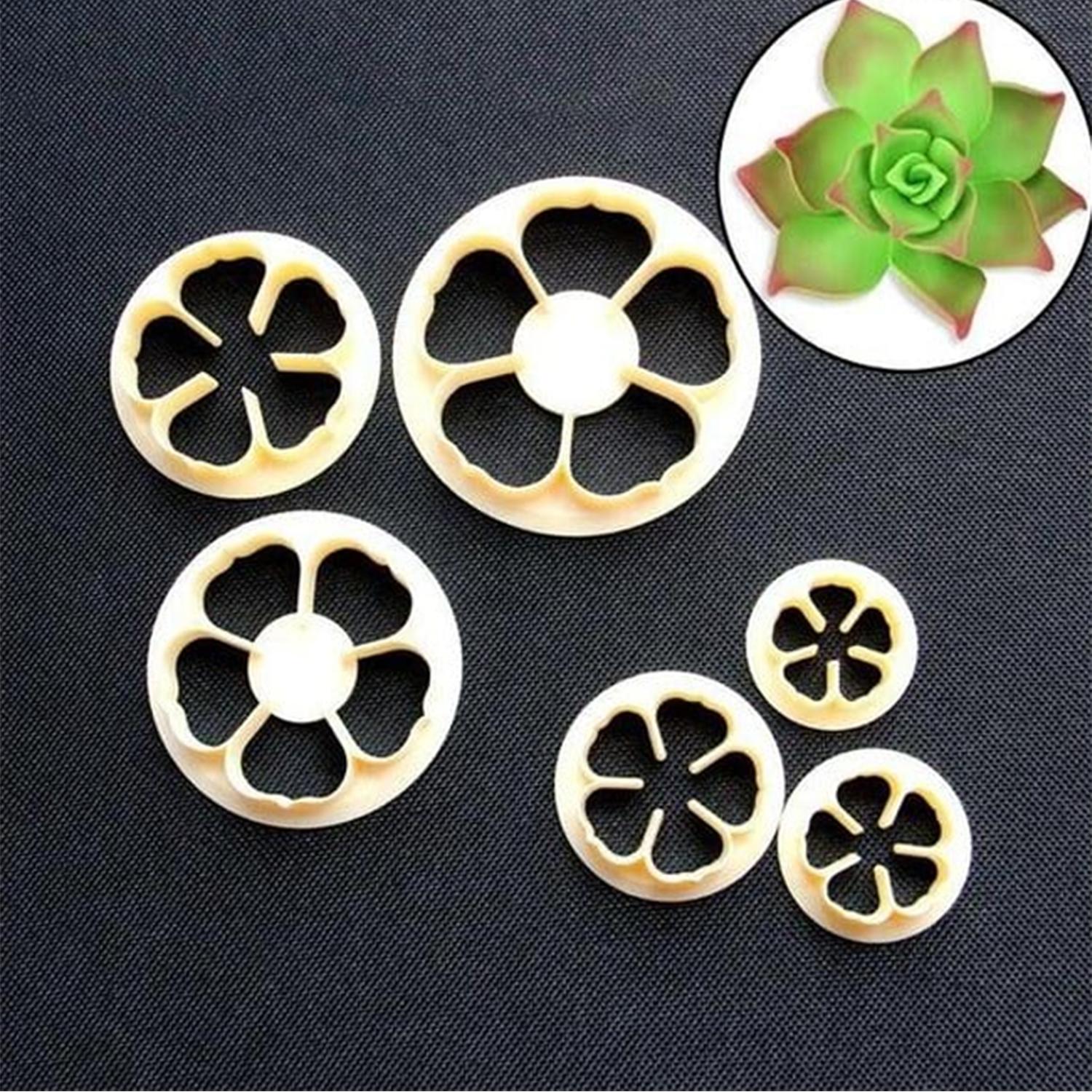 SET OF 6 LARGE 5 PETAL ROSE FLOWER CUTTERS