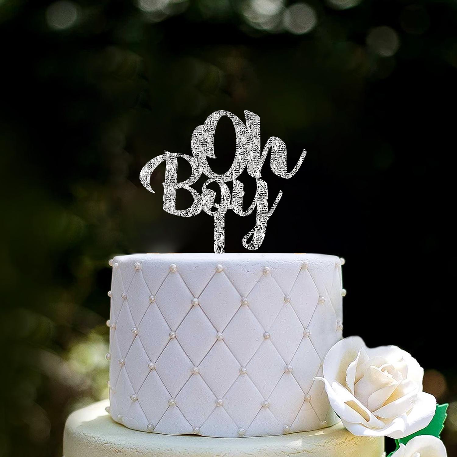 SILVER GLITTER BABY SHOWER TOPPER OH BOY
