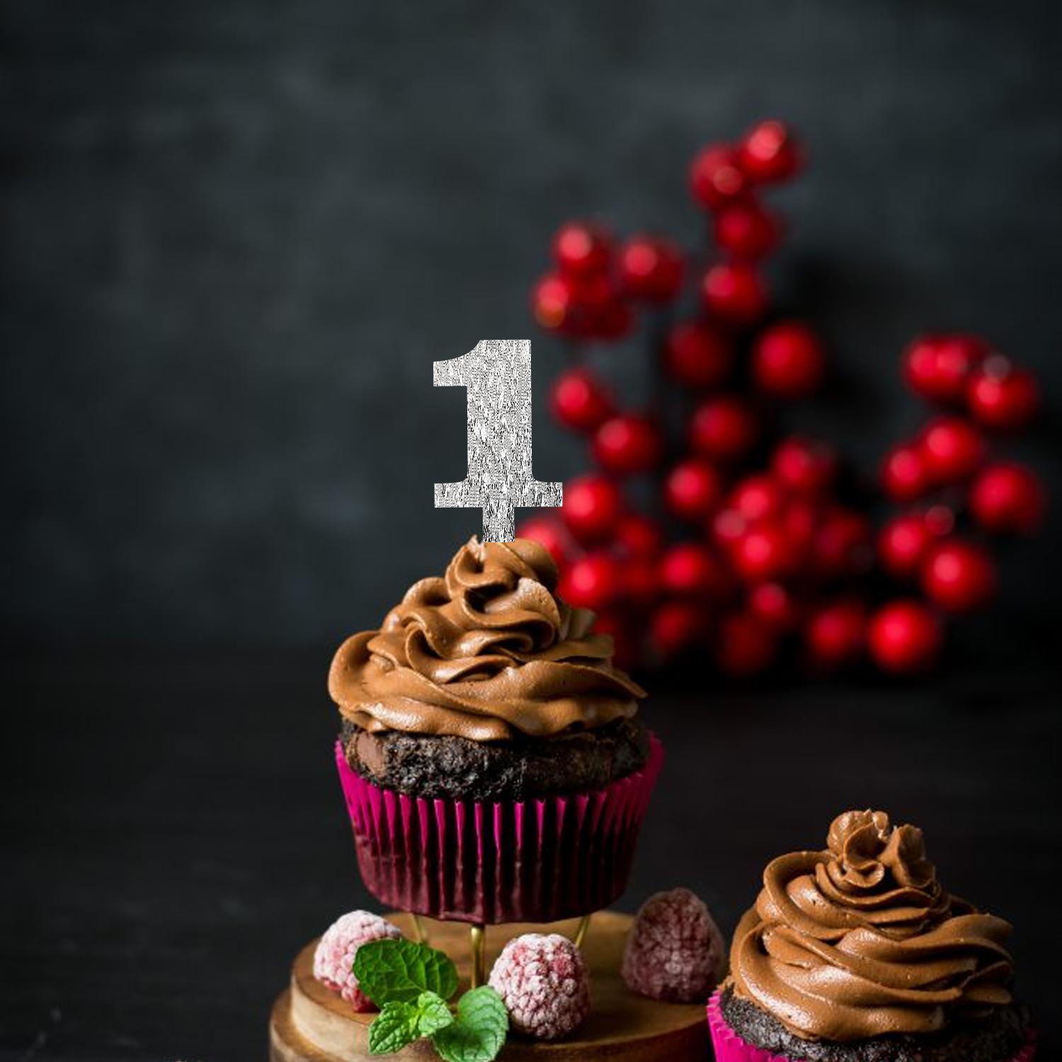 SILVER GLITTER MINI NUMBER TOPPER 1