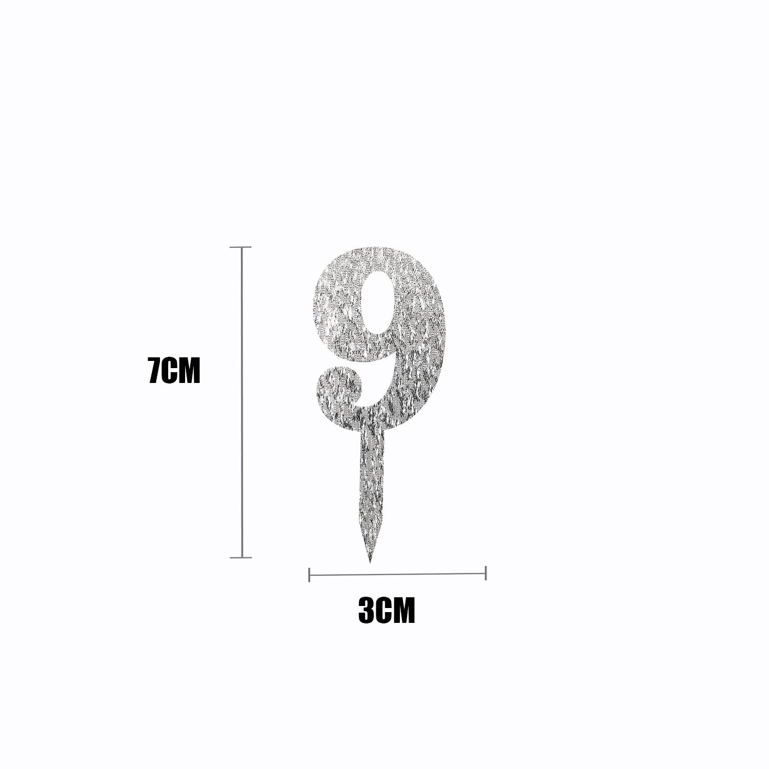 SILVER GLITTER MINI NUMBER TOPPER 9