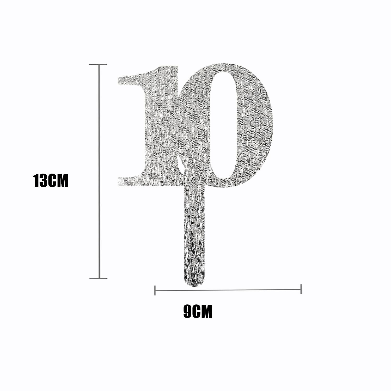SILVER GLITTER NUMBER TOPPER NO 10