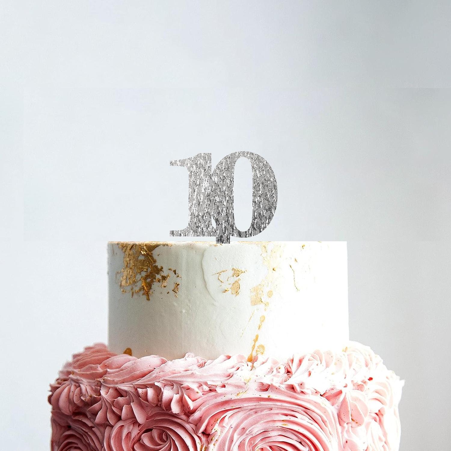 SILVER GLITTER NUMBER TOPPER NO 10