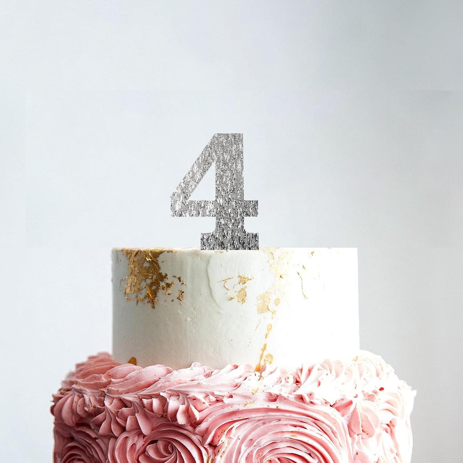 SILVER GLITTER NUMBER TOPPER NO 4
