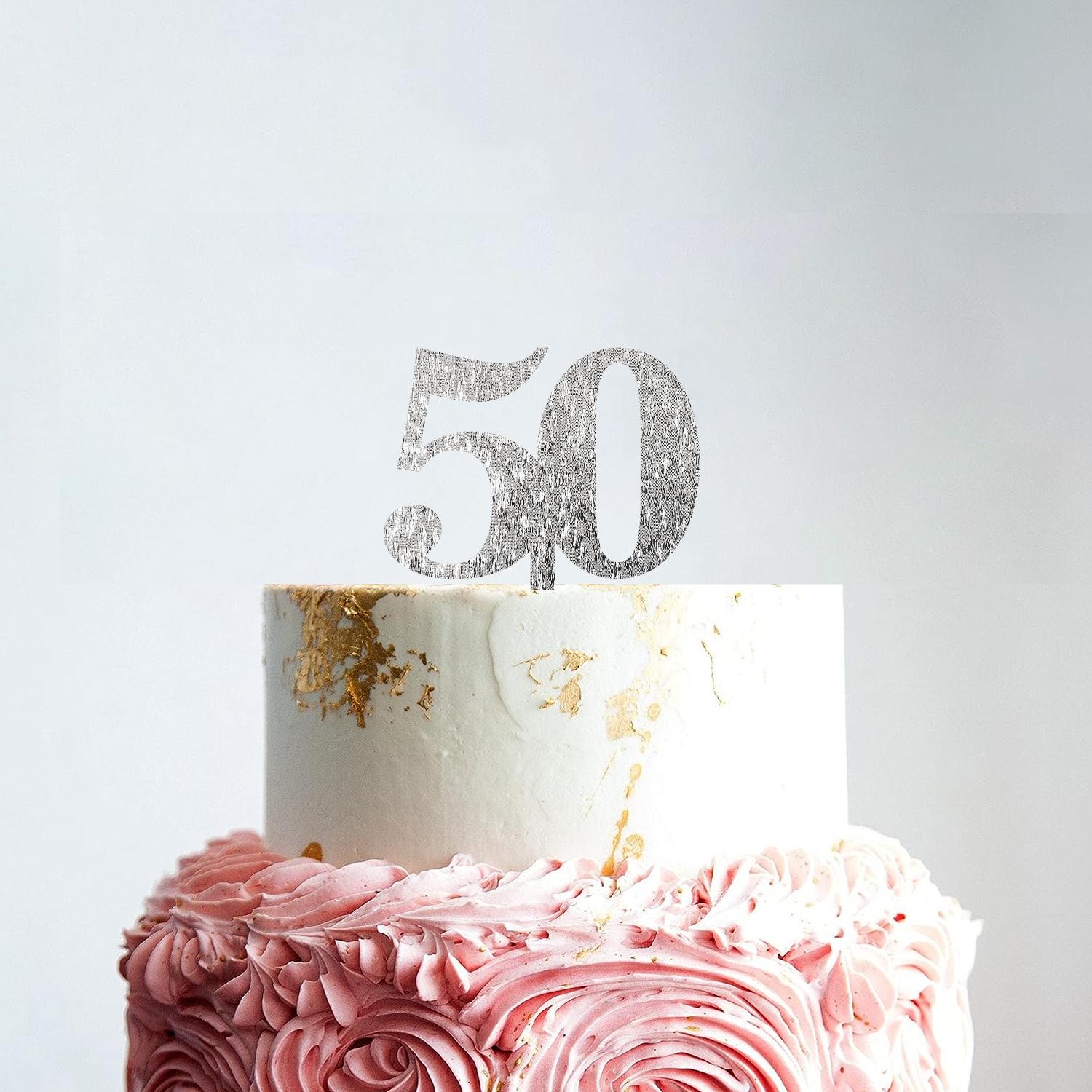 SILVER GLITTER NUMBER TOPPER NO 50