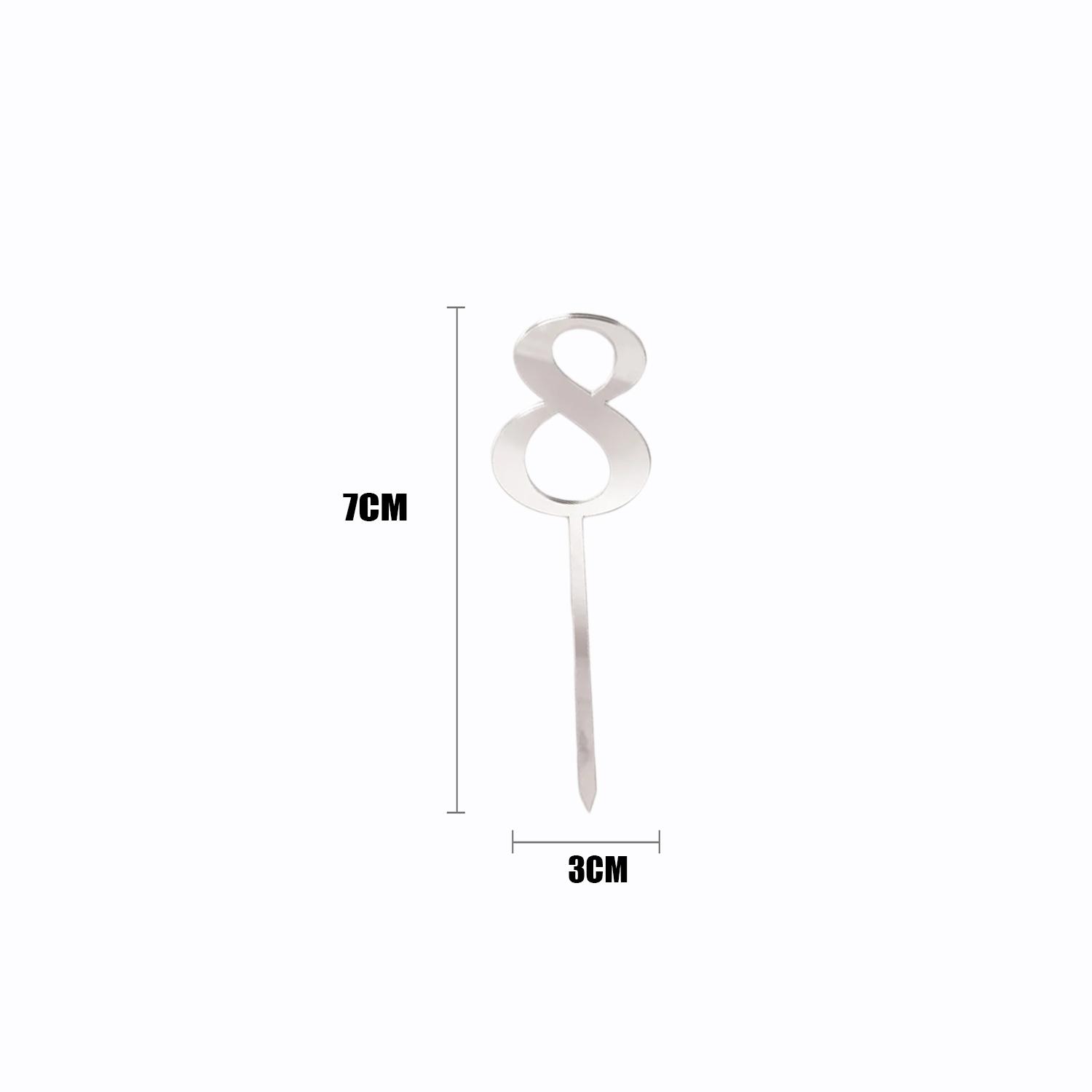 SILVER MIRROR ACRYLIC MINI NUMBER TOPPER 8