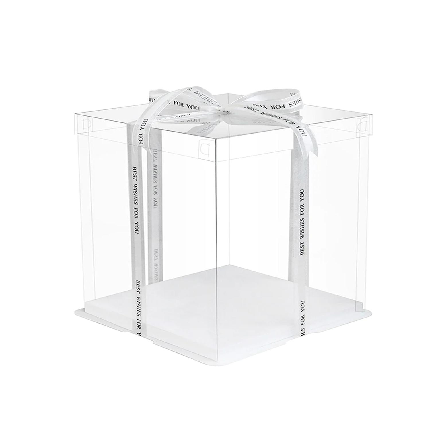 SQUARE TRANSPARENT PVC CAKE BOX CLEAR LID 35.6*35.6*38CM