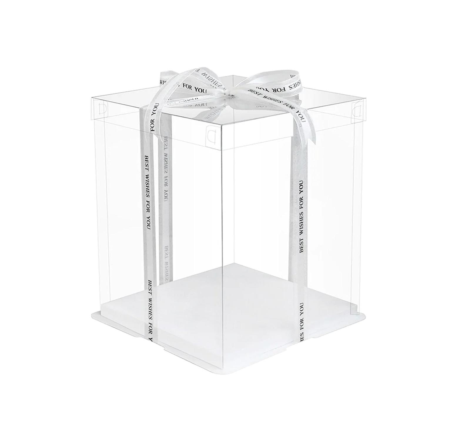 SQUARE TRANSPARENT PVC CAKE BOX CLEAR LID 30*30*40CM
