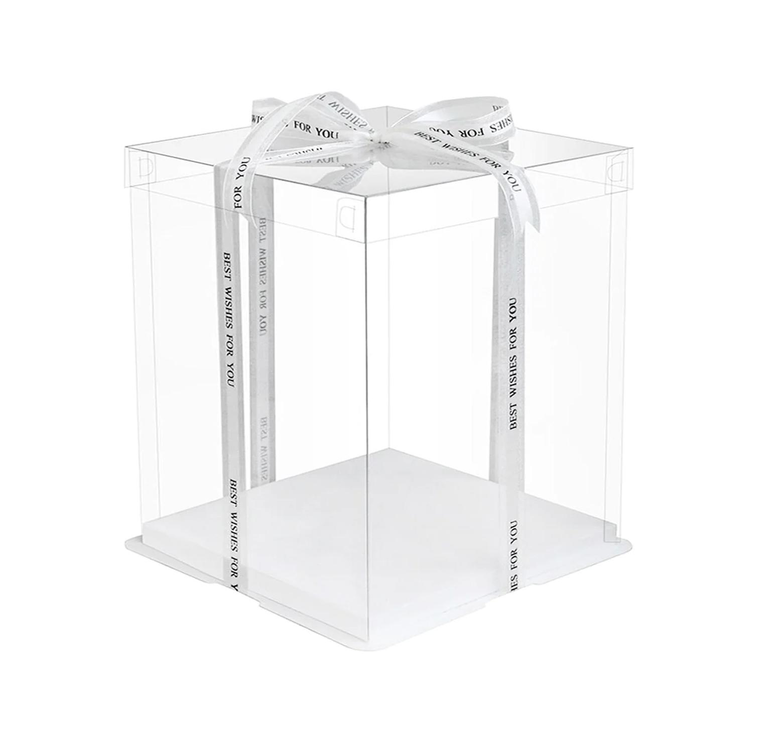 SQUARE TRANSPARENT PVC CAKE BOX CLEAR LID 26*26*31CM