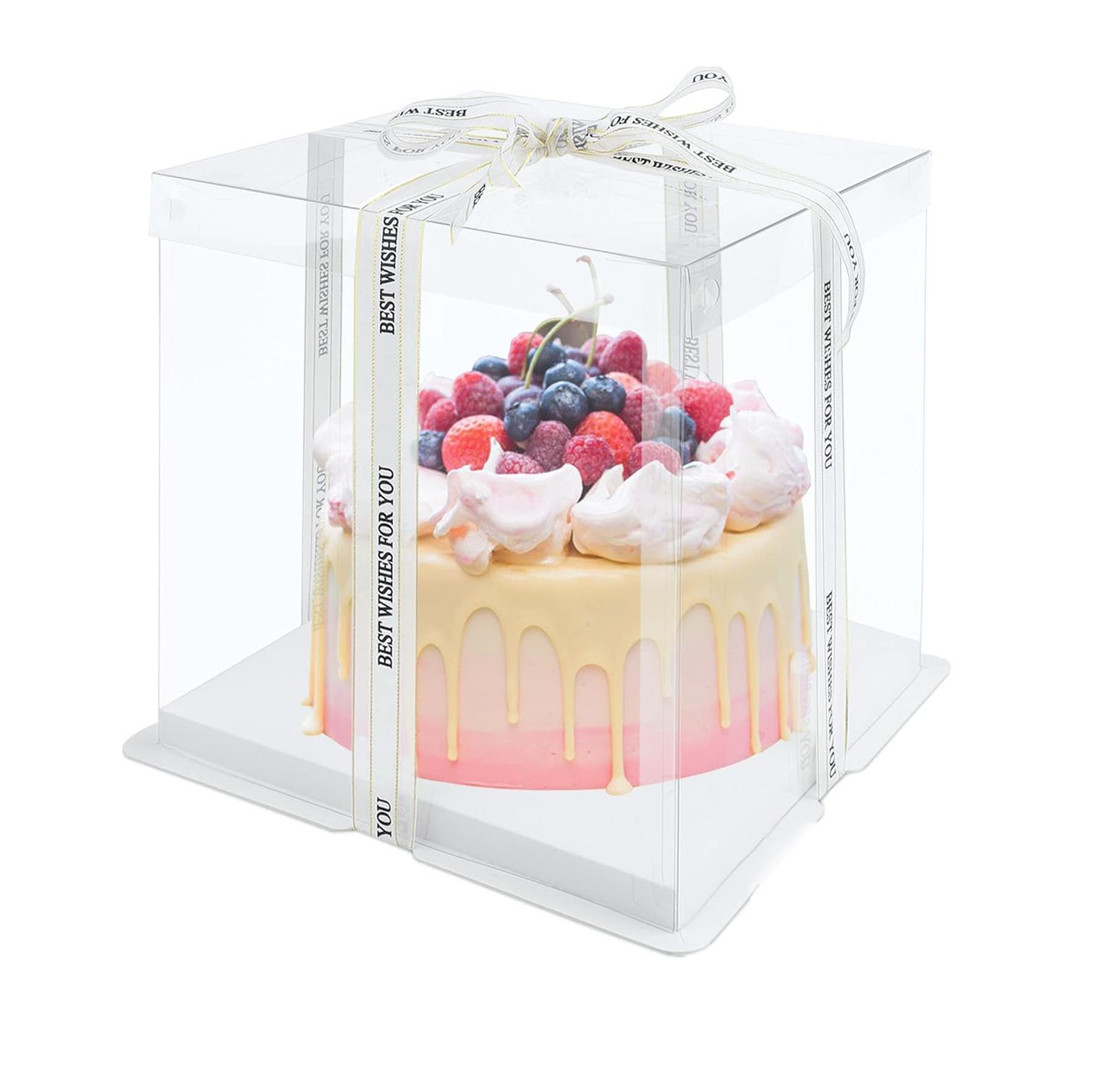 SQUARE TRANSPARENT PVC CAKE BOX CLEAR LID 26*26*31CM