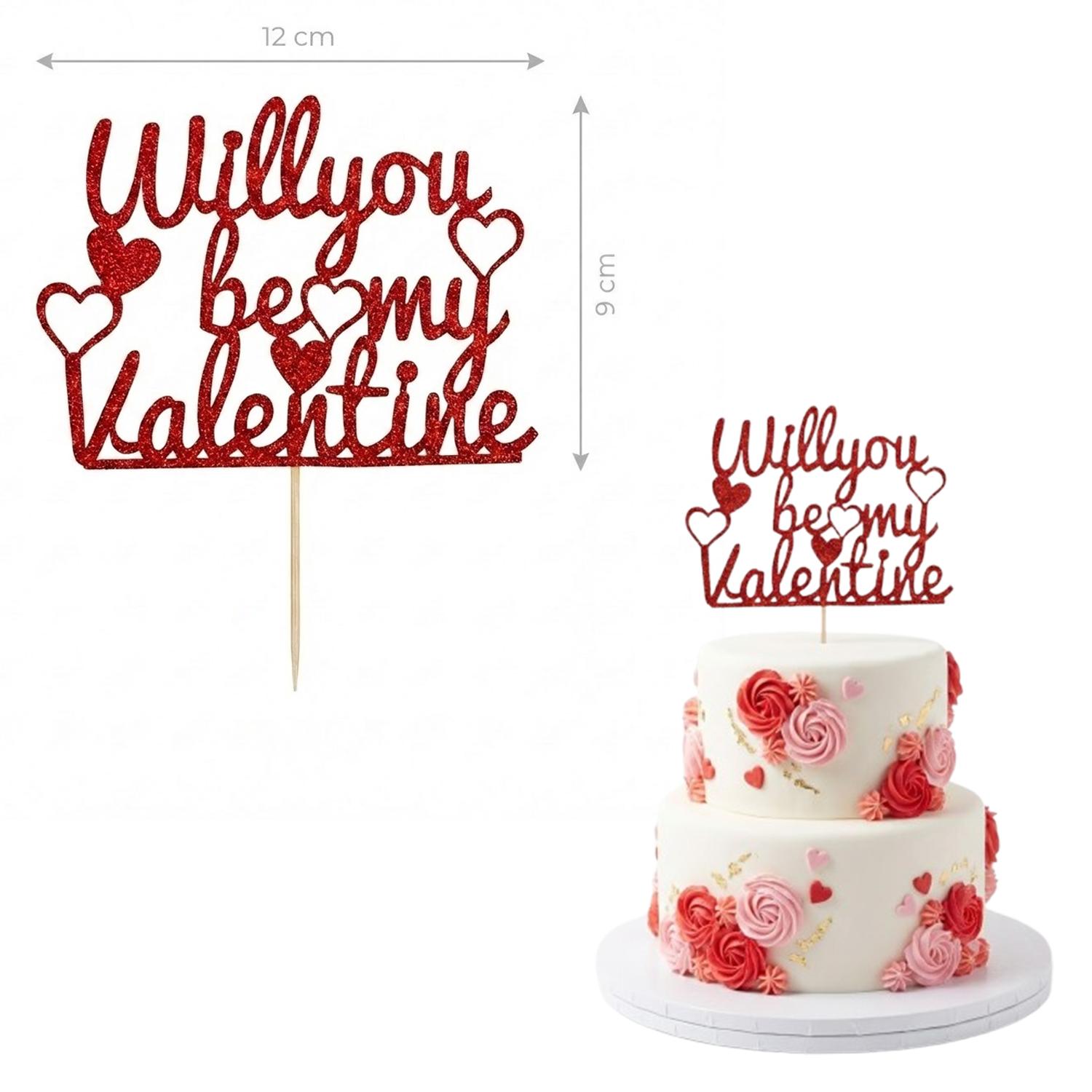 ONE PIECE VALENTINES GLITTER RED PAPER TOPPER, VALENTINE GLITTER RED PAPER TOPPER, RED GLITTER VALENTINE TOPPER