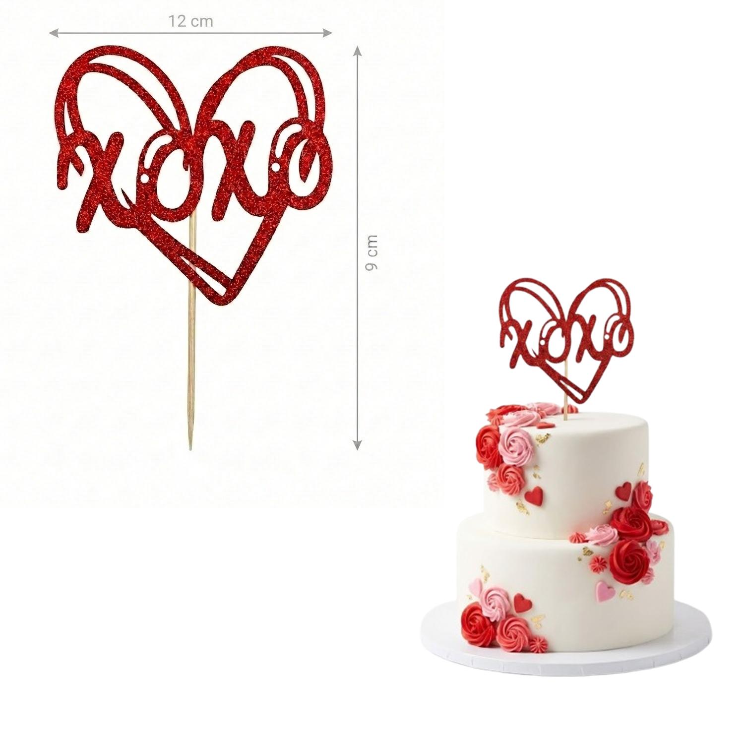 ONE PIECE VALENTINES GLITTER RED PAPER TOPPER, VALENTINE GLITTER RED PAPER TOPPER, RED GLITTER VALENTINE TOPPER