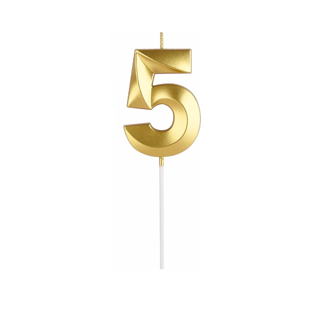 GOLD NUMBER CANDLE 5, BIRTHDAY CANDLES, GOLD CANDLES, CAKE NUMBER CANDLES ,PARTY CELEBRATION