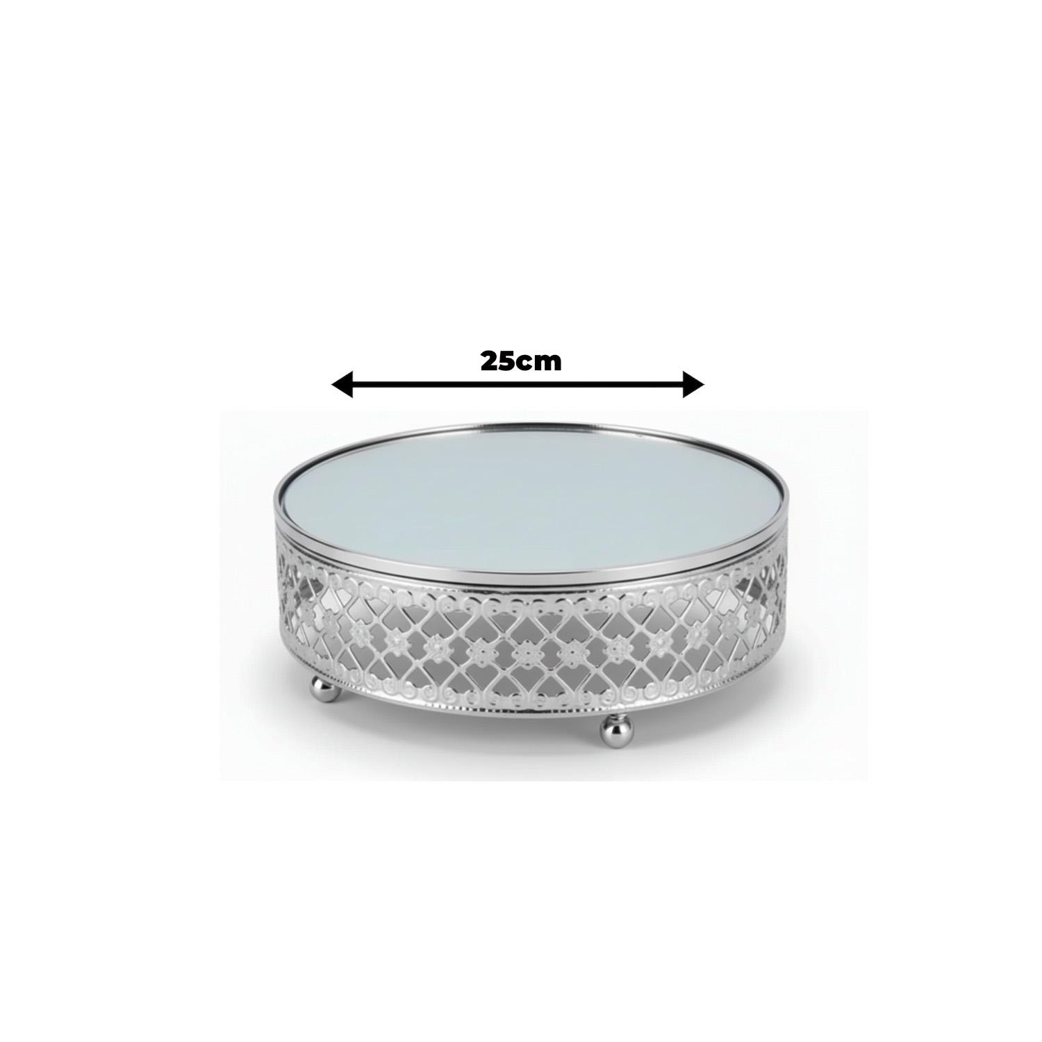 1PC SILVER MIRROR CAKE STAND 25CM