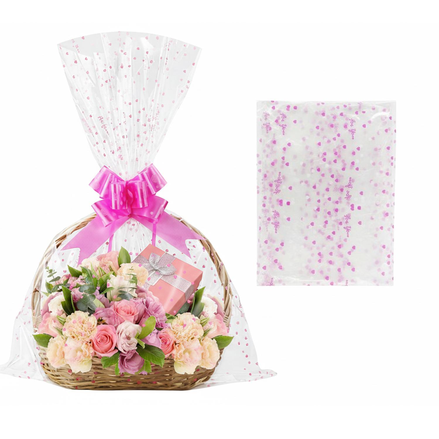 CELLOPHANE GIFT BAG PINK HEARTS, CELLOPHANE GIFT WRAPPERS, GIFT BOX