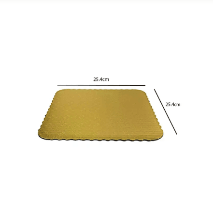 PACK OF 100 - 10'' SQUARE SCALLOPED GOLD CAKE BOARD