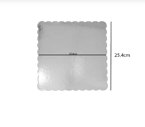PACK OF 100 - 10'' SQUARE SCALLOPED SILVER CAKE BOARD