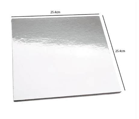 PACK OF 100 - 10'' SQUARE SILVER CAKE BOARD
