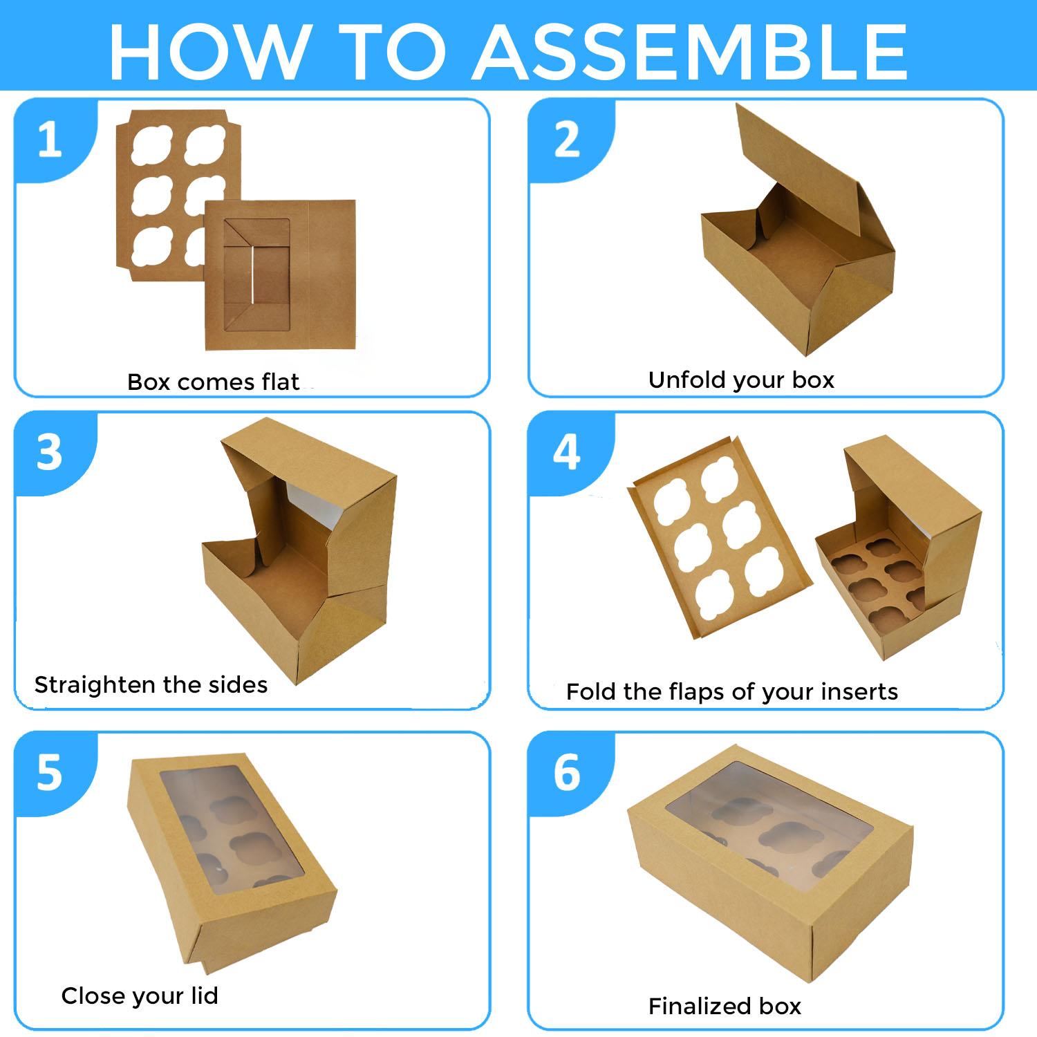 WHITE WITH BROWN MUFFIN 10.5 X 7 X 3.5 INCH CAKE BOX WITH WINDOW AND 6 HOLE DIVIDERS