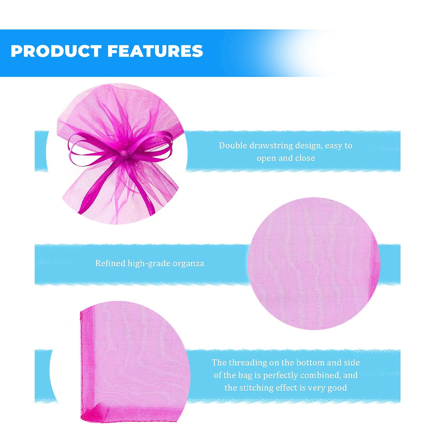 12 X 9 CM ORGANZA BAGS CLOTH ELECTRIC PINK DRAWSTRING FAVOUR POUCHES PRECUT FREE PACK NETS